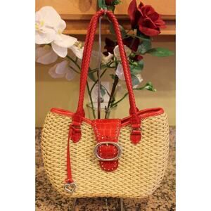 Brighton Shauna Classic Red Beige Basket Woven Shoulder Bag (500